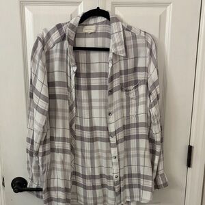 MELLODAY Women's Plaid Button Down Shirt - Gray and White
